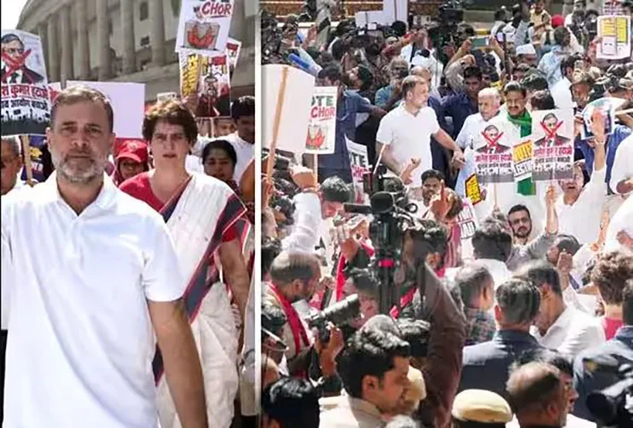 டில்லியில் தலைமை தேர்தல் கமிஷனரை பதவி விலகக் கோரி பேரணி - ராகுல், பிரியங்கா கைது