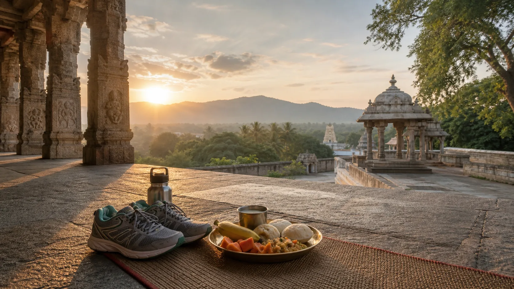 தமிழர் மரபு, பயணம் மற்றும் நலவாழ்வைக் குறிக்கும் காலை நேரக் காட்சி